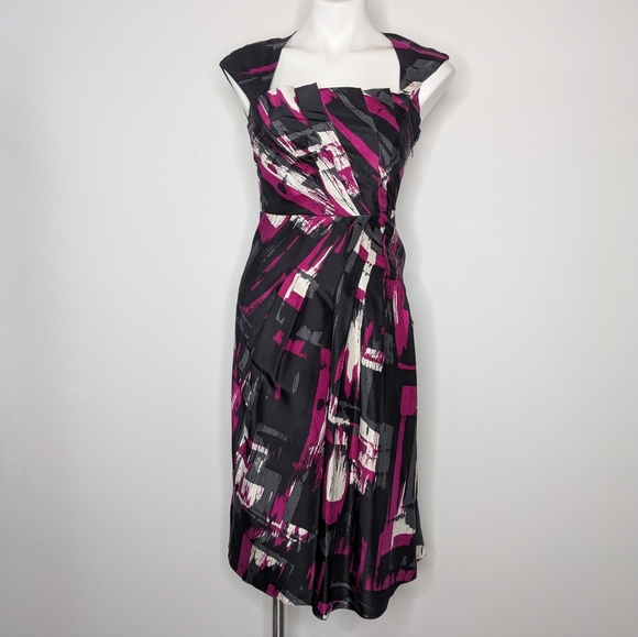 LK Bennett Dresses & Skirts - LK Bennett Black White Purple Square Fan Neck Short Sleeve Dress 2